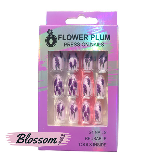 Blossom | Almond Purple Flower Abstract Medium Press-on Nails | Purple | Matte - Flower Plum - Press-on Nail - Blossom | Almond Purple Flower Abstract Medium Press-on Nails | Purple | Matte - Flower Plum -  - #original_alt_text#
