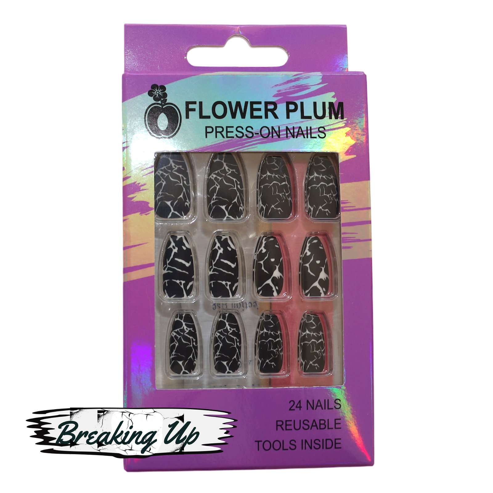 Breaking Up | Coffin Black and White Marble Medium Press-on Nail | Black and White | Matte| - Flower Plum - Press-on Nail - Breaking Up | Coffin Black and White Marble Medium Press-on Nail | Black and White | Matte| - Flower Plum -  - #original_alt_text#