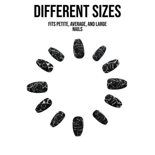 Breaking Up | Coffin Black and White Marble Medium Press-on Nail | Black and White | Matte| - Flower Plum -  - Breaking Up | Coffin Black and White Marble Medium Press-on Nail | Black and White | Matte| - Flower Plum -  - #original_alt_text#