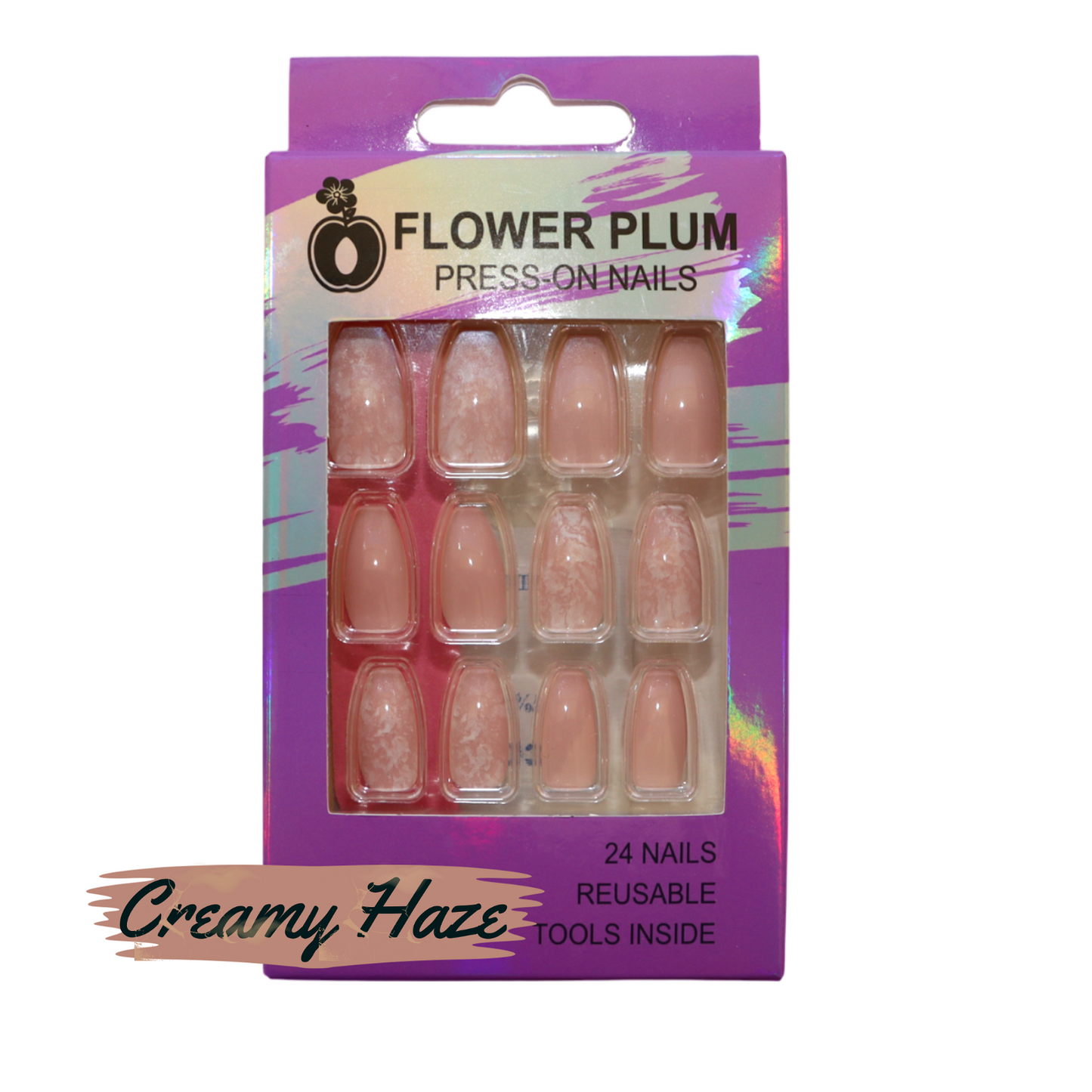 Creamy Haze | Coffin Baby Pink Marble Medium Press-on Nails | Pink |White - Flower Plum - Press-on Nail - Creamy Haze | Coffin Baby Pink Marble Medium Press-on Nails | Pink |White - Flower Plum -  - #original_alt_text#