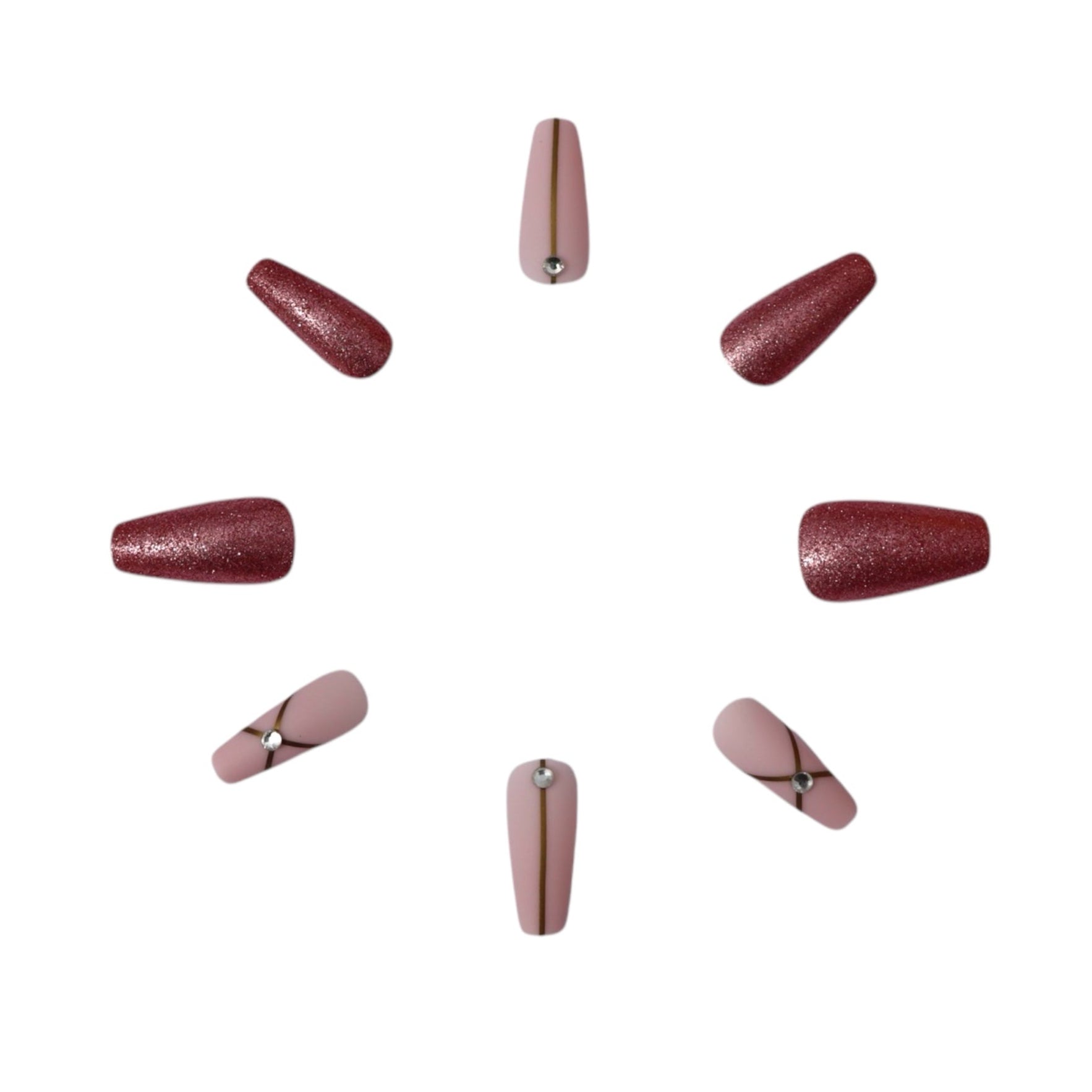 Long Glitter Baby Pink & Mauve Coffin Press-On Nails – Reusable, Glossy & Matte Finish, Durable & Lightweight