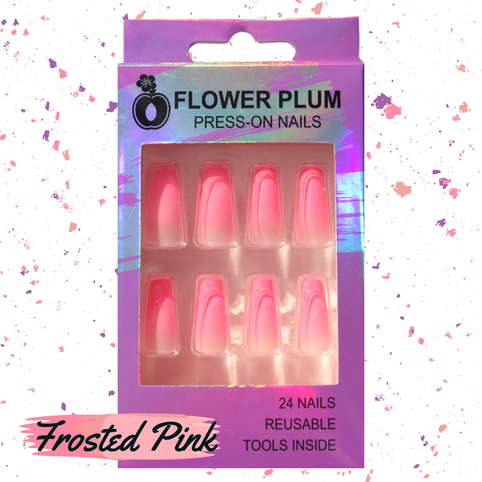 Frosted Pink | Long | Press-on Nail | Ombre |Pink - Flower Plum -  - Frosted Pink | Long | Press-on Nail | Ombre |Pink - Flower Plum -  - #original_alt_text#