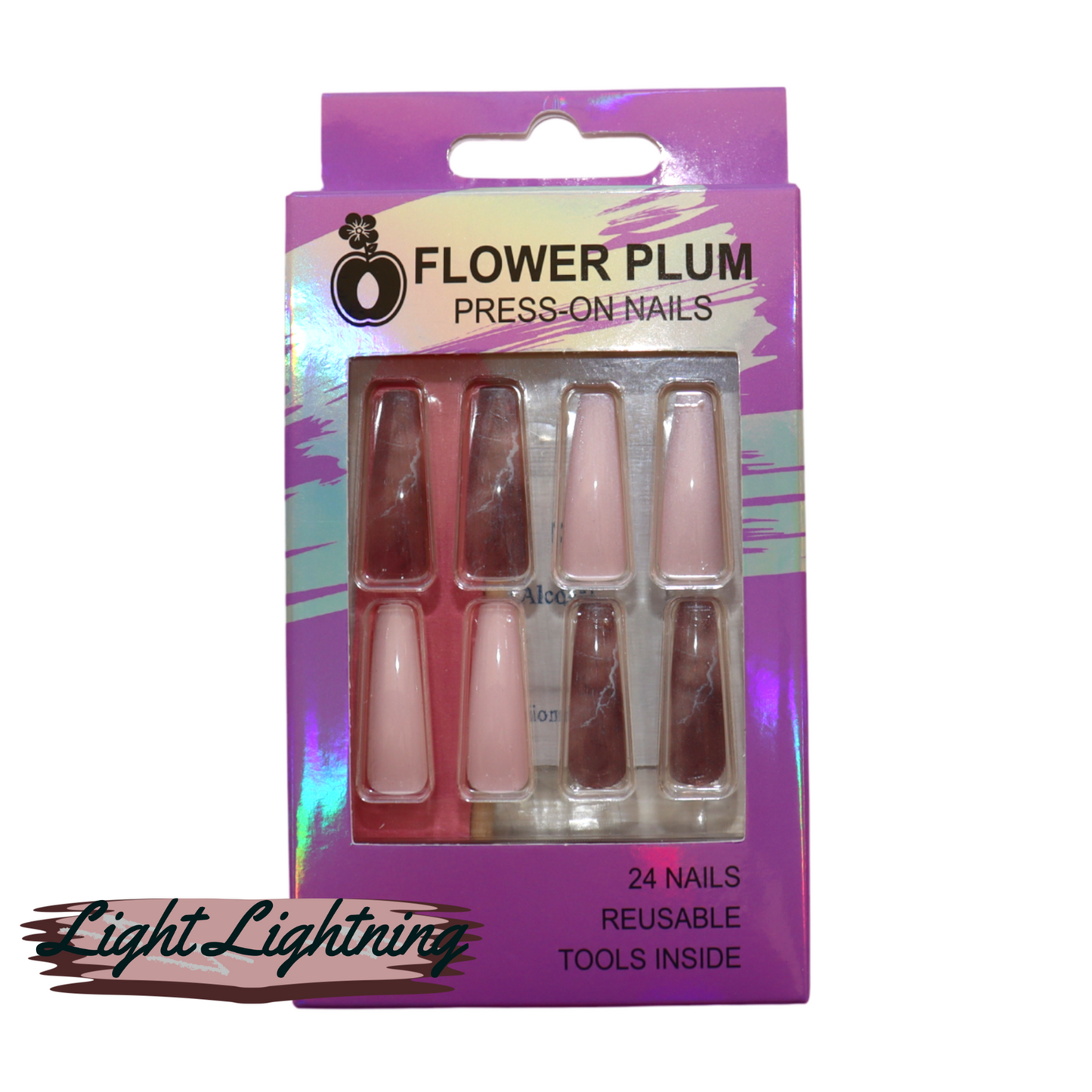 Light Lightning | Coffin Pink Marble Extra Long Press-on Nail | Brown |Baby Pink| - Flower Plum - Press-on Nail - Light Lightning | Coffin Pink Marble Extra Long Press-on Nail | Brown |Baby Pink| - Flower Plum -  - #original_alt_text#