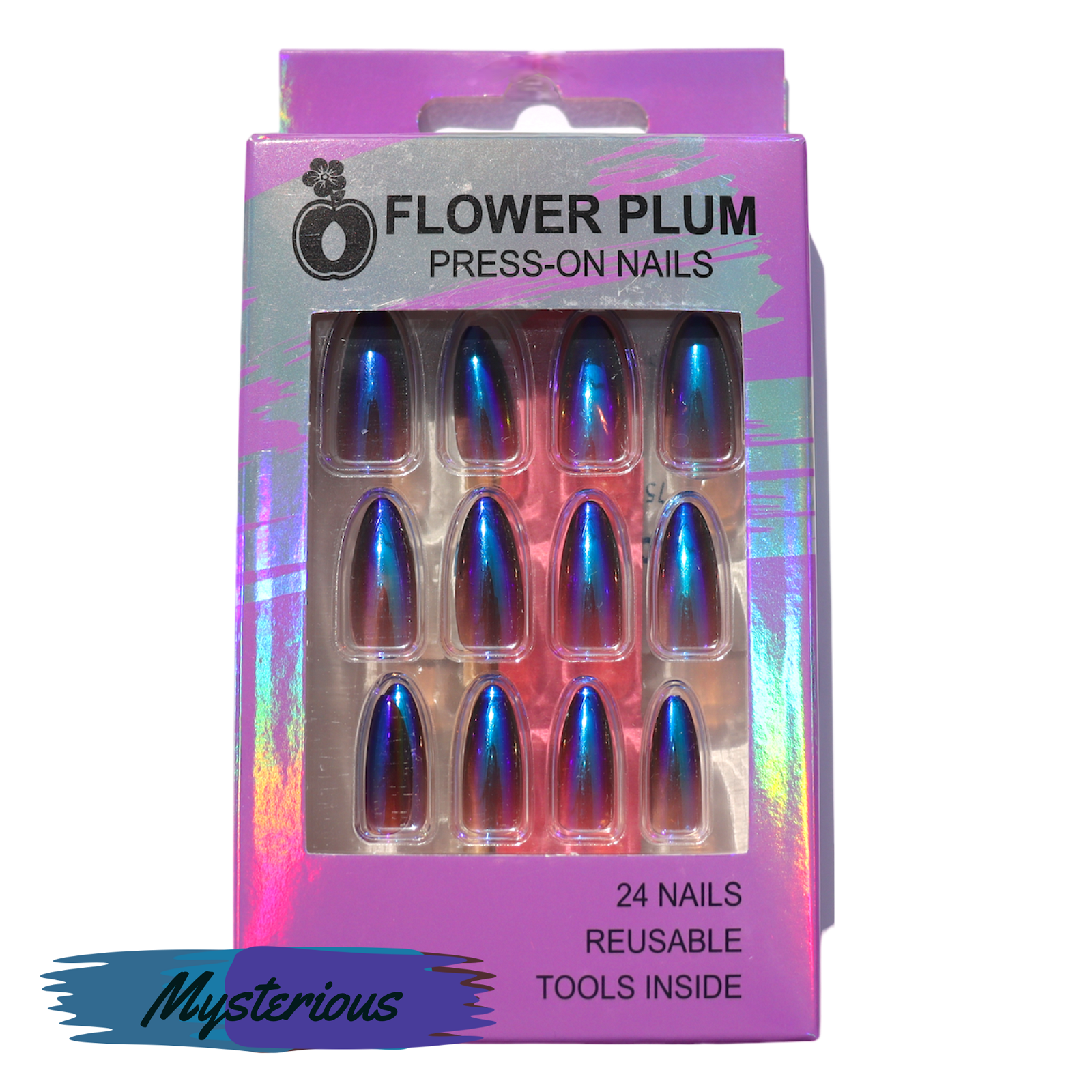 Mysterious | Almond Holographic Brown and Blue Medium Press-on Nails | Brown |Blue - Flower Plum - Press-on Nail - Mysterious | Almond Holographic Brown and Blue Medium Press-on Nails | Brown |Blue - Flower Plum -  - #original_alt_text#