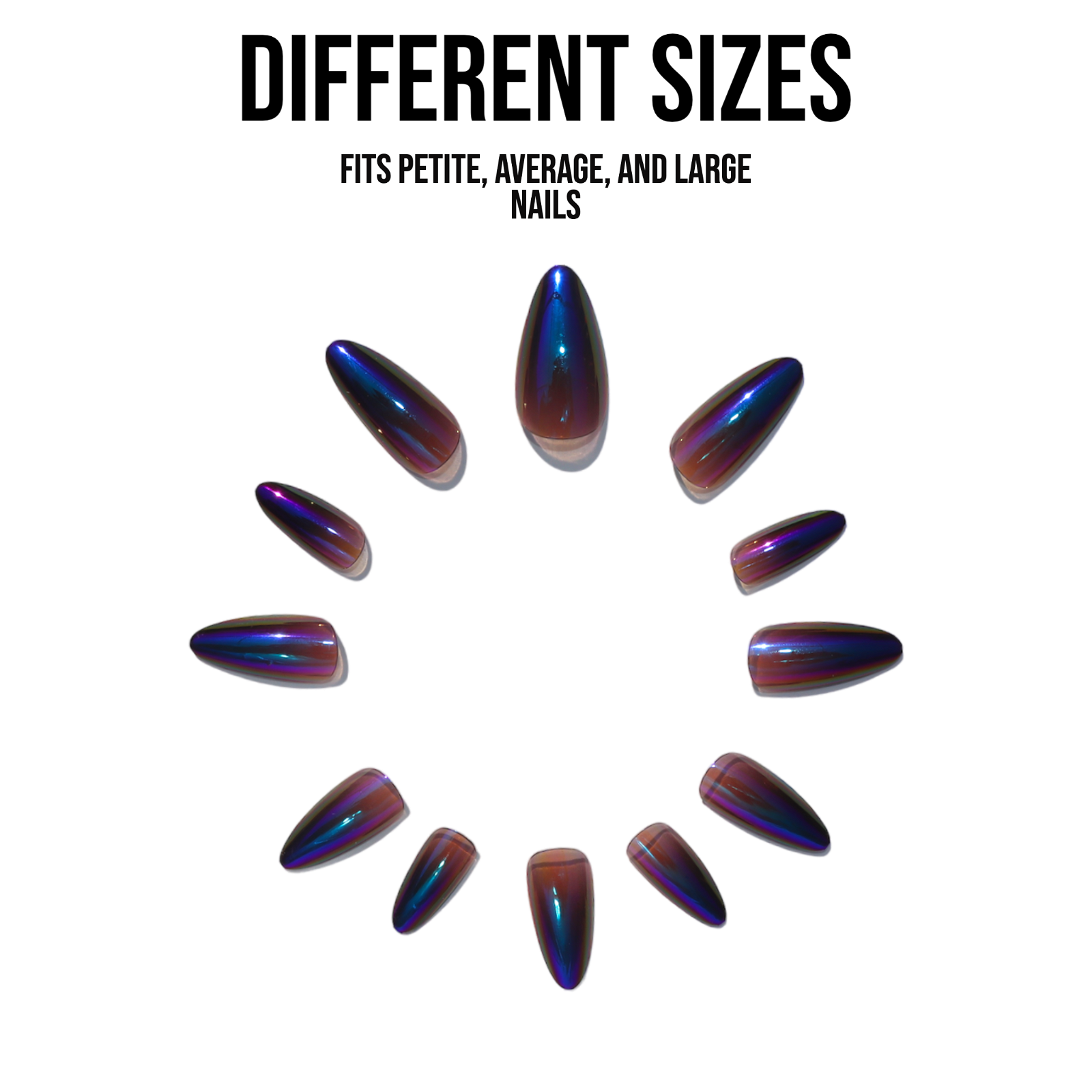 Mysterious | Almond Holographic Brown and Blue Medium Press-on Nails | Brown |Blue - Flower Plum -  - Mysterious | Almond Holographic Brown and Blue Medium Press-on Nails | Brown |Blue - Flower Plum -  - #original_alt_text#