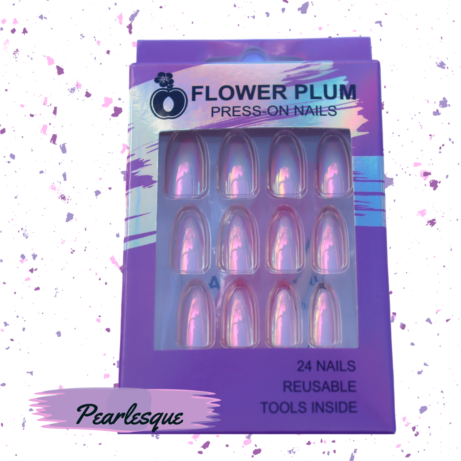 Pearlesque | Almond Holographic Pearl and Baby Pink Medium Press-on Nails | Pink |Pearl - Flower Plum -  - Pearlesque | Almond Holographic Pearl and Baby Pink Medium Press-on Nails | Pink |Pearl - Flower Plum -  - #original_alt_text#