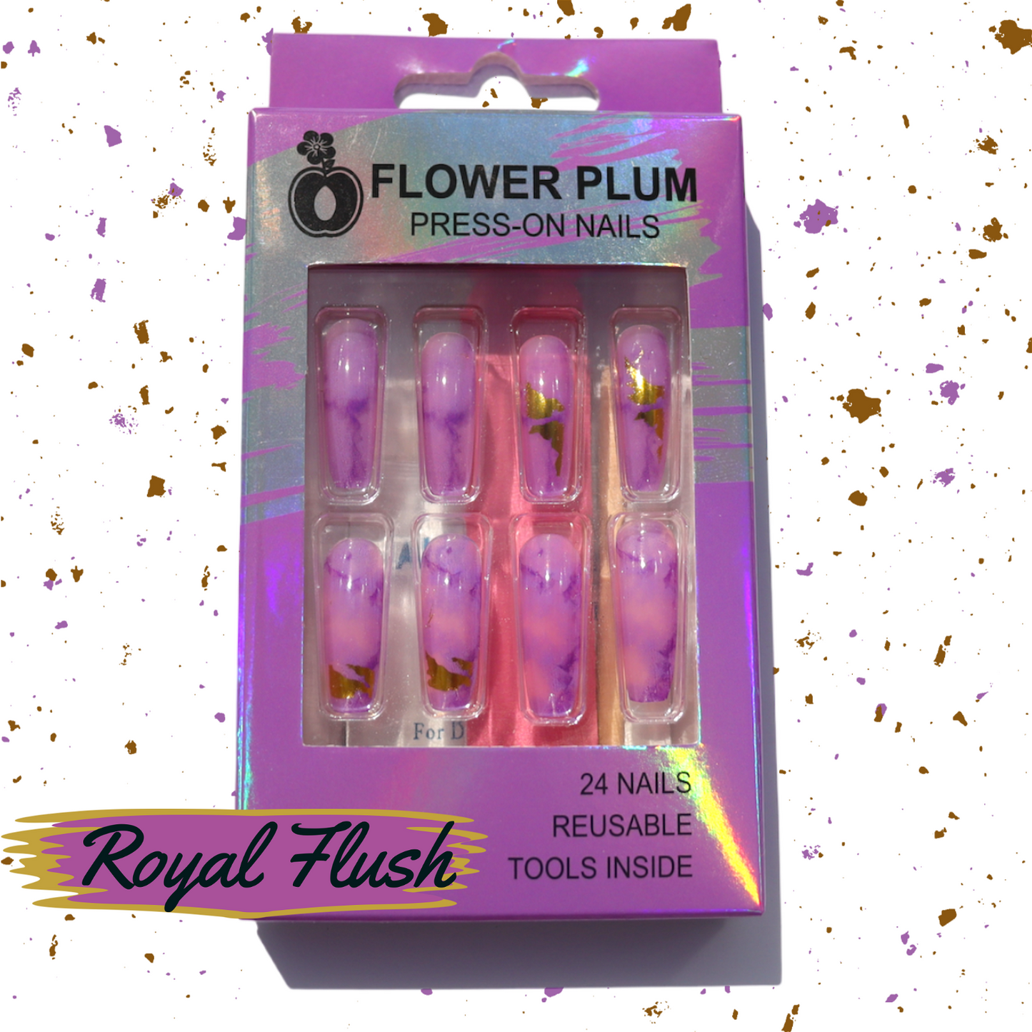 Royal Flush | Long | Press-on Nail | Marble |Purple - Flower Plum -  - Royal Flush | Long | Press-on Nail | Marble |Purple - Flower Plum -  - #original_alt_text#