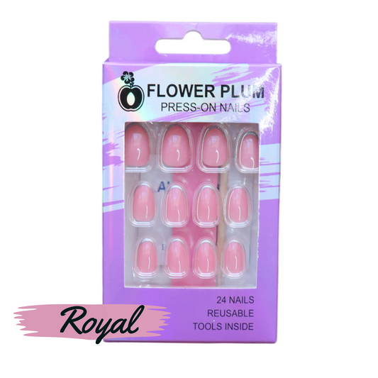 Royal| Oval Pink  French tip Medium Press-on Nails | Gloss - Flower Plum - Press-on Nail - Royal| Oval Pink  French tip Medium Press-on Nails | Gloss - Flower Plum -  - #original_alt_text#