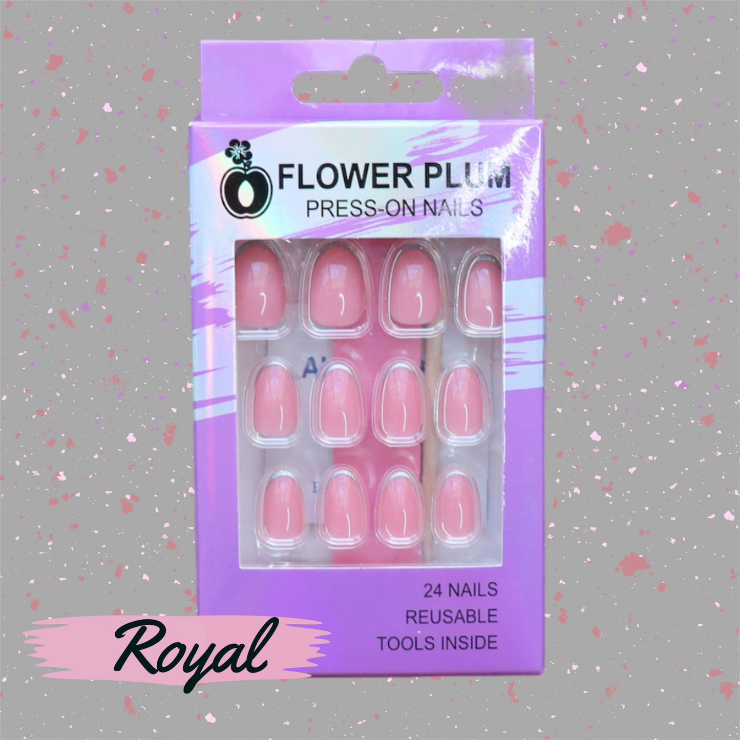 Royal| Oval Pink  French tip Medium Press-on Nails | Gloss - Flower Plum -  - Royal| Oval Pink  French tip Medium Press-on Nails | Gloss - Flower Plum -  - #original_alt_text#