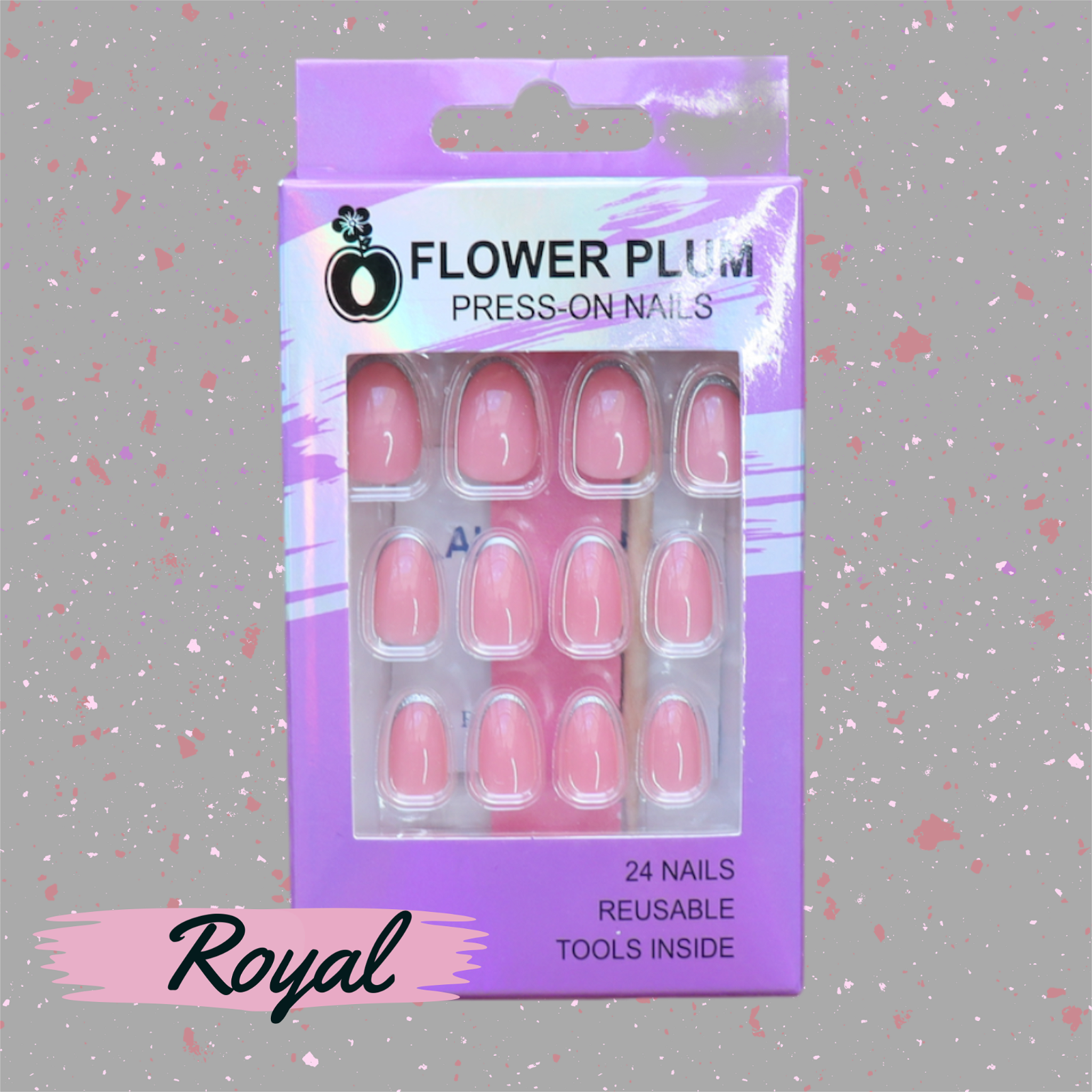 Royal| Oval Pink  French tip Medium Press-on Nails | Gloss - Flower Plum -  - Royal| Oval Pink  French tip Medium Press-on Nails | Gloss - Flower Plum -  - #original_alt_text#