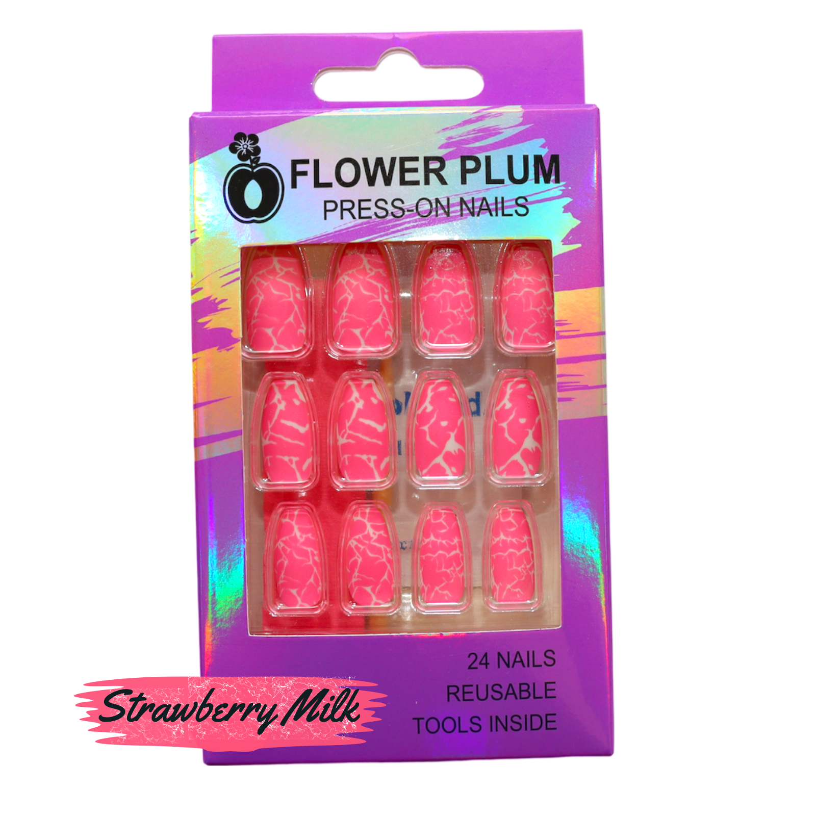 Strawberry Milk | Coffin Pink Marble Medium Press-on Nails | Pink and White| Matte - Flower Plum - Press-on Nail - Strawberry Milk | Coffin Pink Marble Medium Press-on Nails | Pink and White| Matte - Flower Plum -  - #original_alt_text#