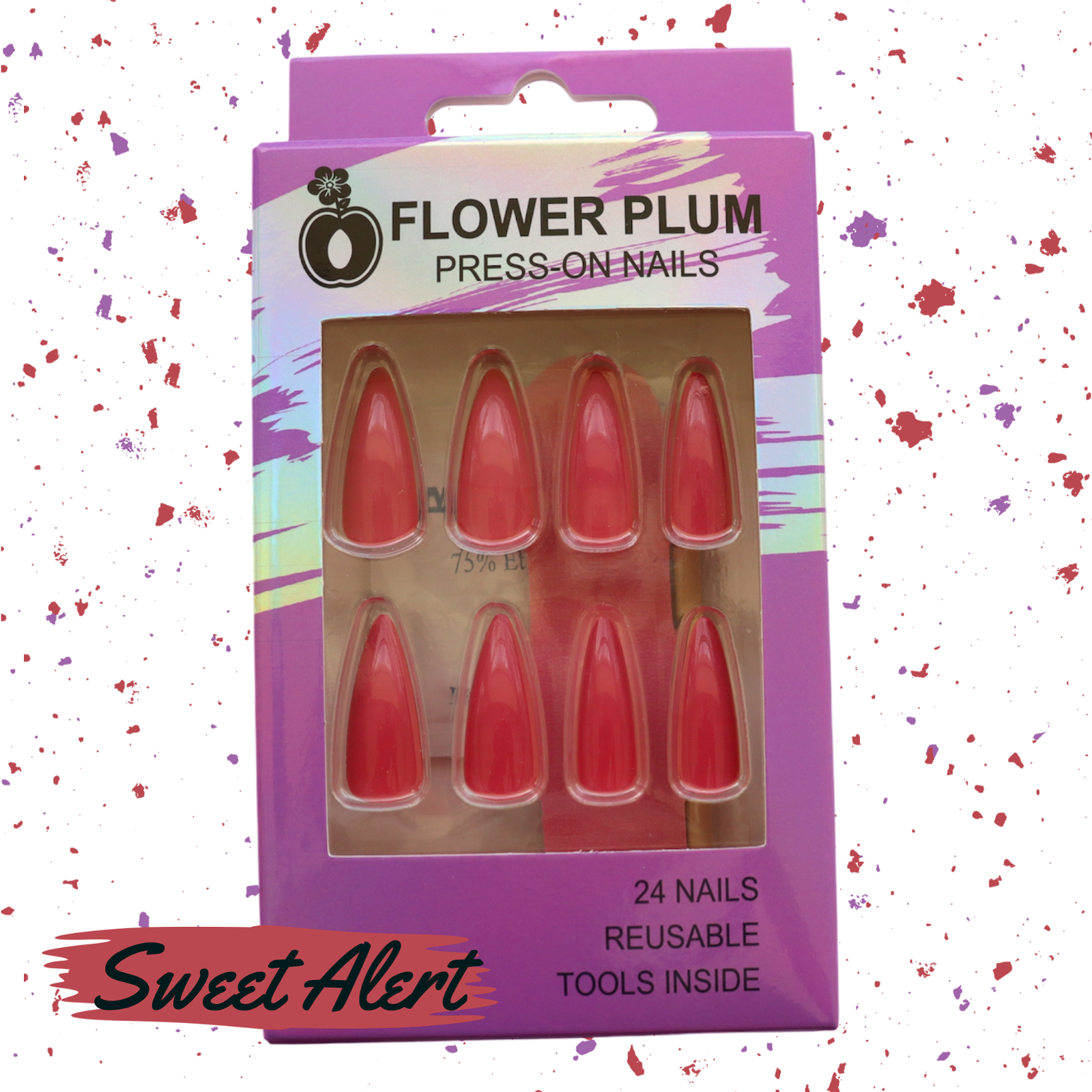 Sweet Alert | Long Stiletto Pink Press-on Nail | Pink |Gloss - Flower Plum -  - Sweet Alert | Long Stiletto Pink Press-on Nail | Pink |Gloss - Flower Plum -  - #original_alt_text#