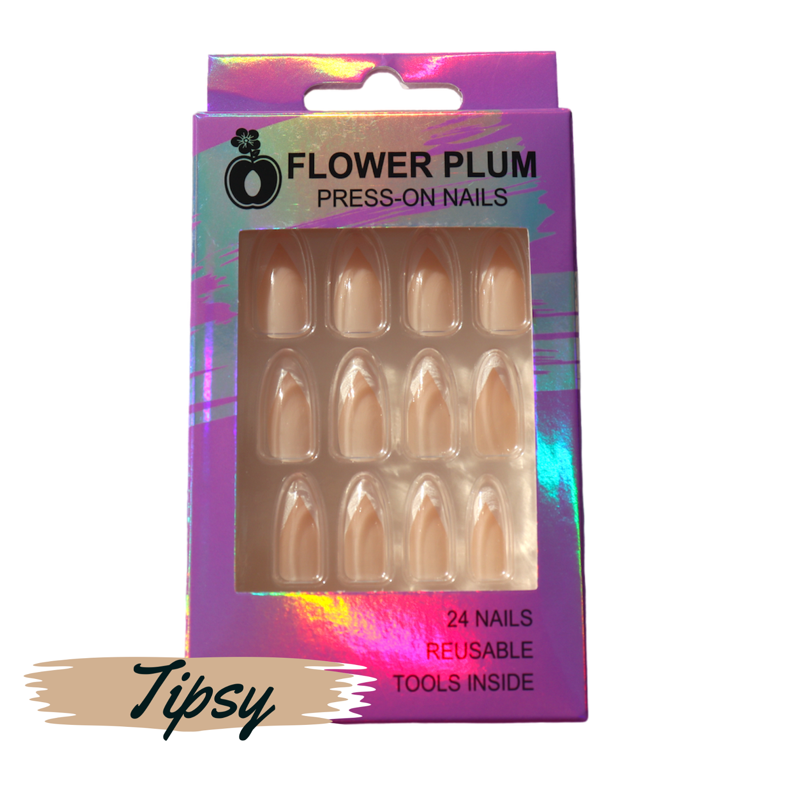 Tipsy | Stiletto Nude French tip Medium Press-on Nails | Nude | Gloss - Flower Plum - Press-on Nail - Tipsy | Stiletto Nude French tip Medium Press-on Nails | Nude | Gloss - Flower Plum -  - #original_alt_text#