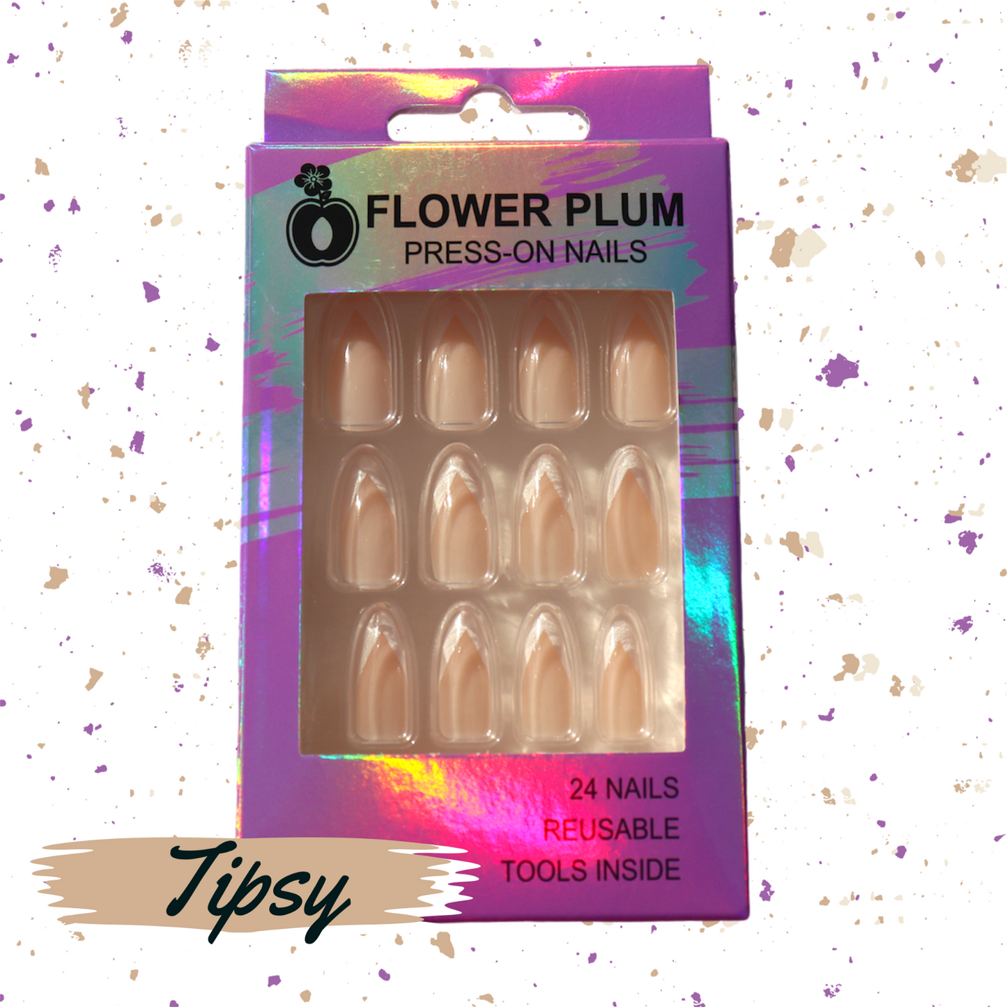 Tipsy | Stiletto Nude French tip Medium Press-on Nails | Nude | Gloss - Flower Plum -  - Tipsy | Stiletto Nude French tip Medium Press-on Nails | Nude | Gloss - Flower Plum -  - #original_alt_text#