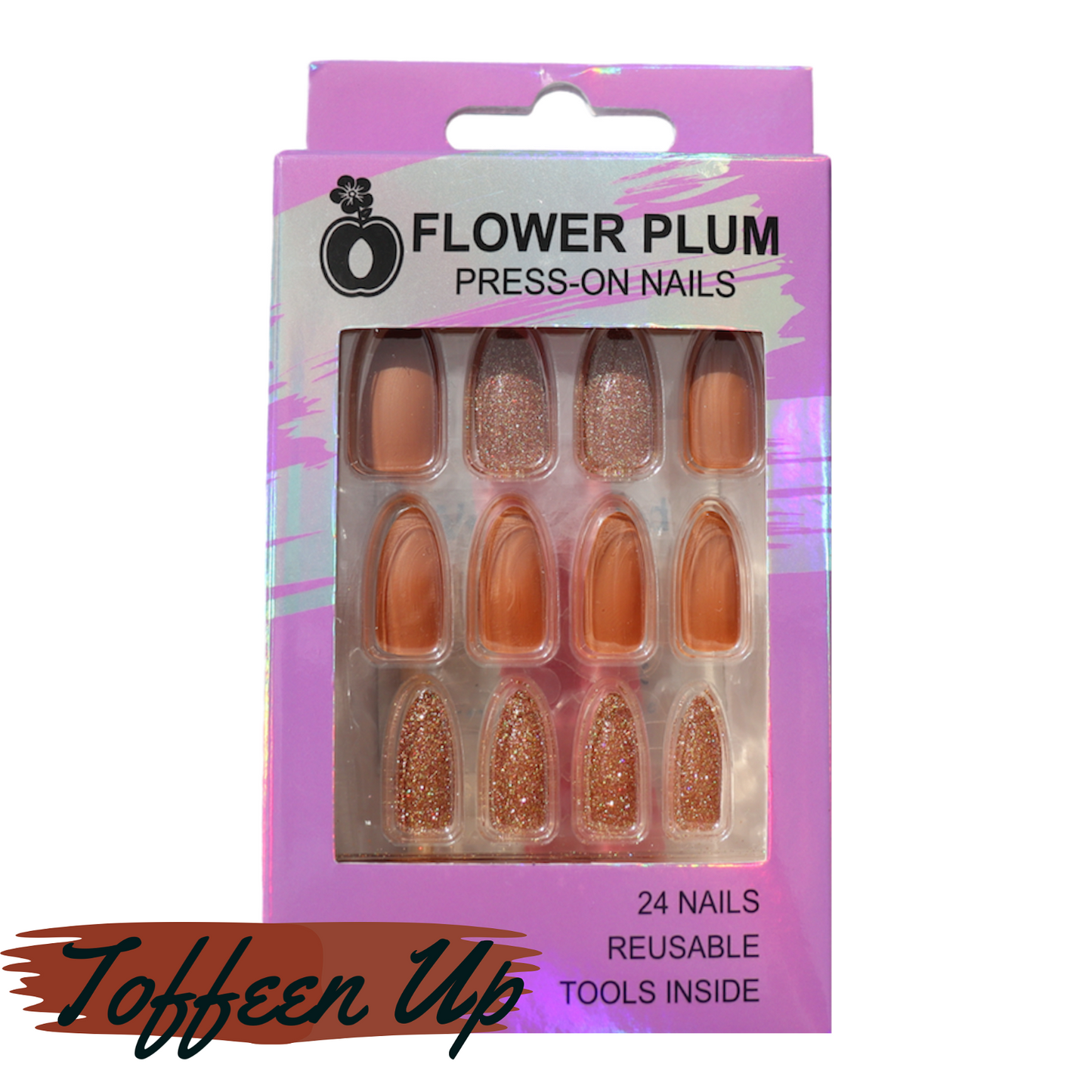 Toffeen Up | Long | Brown Stiletto Press-on Nail | Glitter |Brown | Matte - Flower Plum - Press-on Nail - Toffeen Up | Long | Brown Stiletto Press-on Nail | Glitter |Brown | Matte - Flower Plum -  - #original_alt_text#