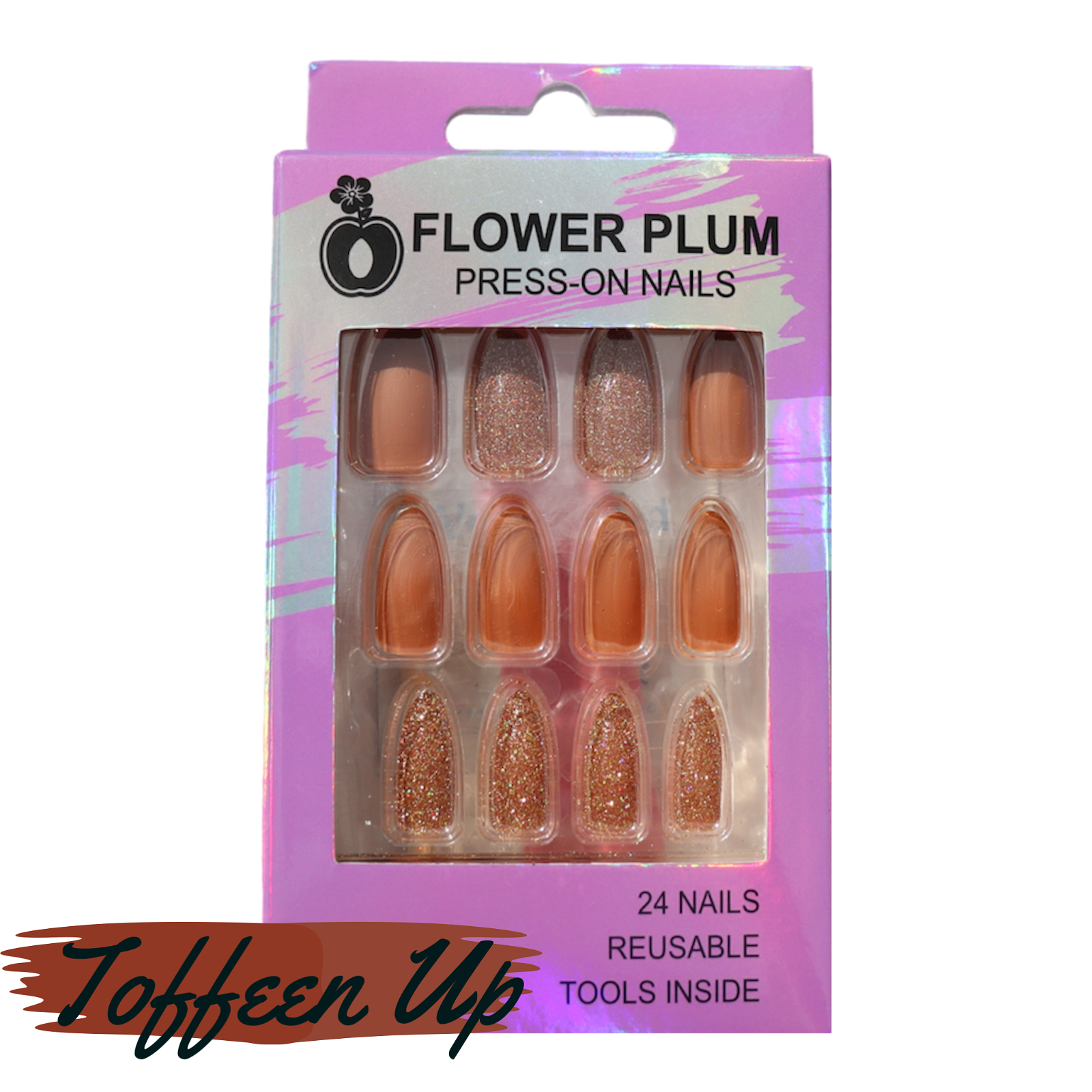 Toffeen Up | Long | Brown Stiletto Press-on Nail | Glitter |Brown | Matte - Flower Plum - Press-on Nail - Toffeen Up | Long | Brown Stiletto Press-on Nail | Glitter |Brown | Matte - Flower Plum -  - #original_alt_text#