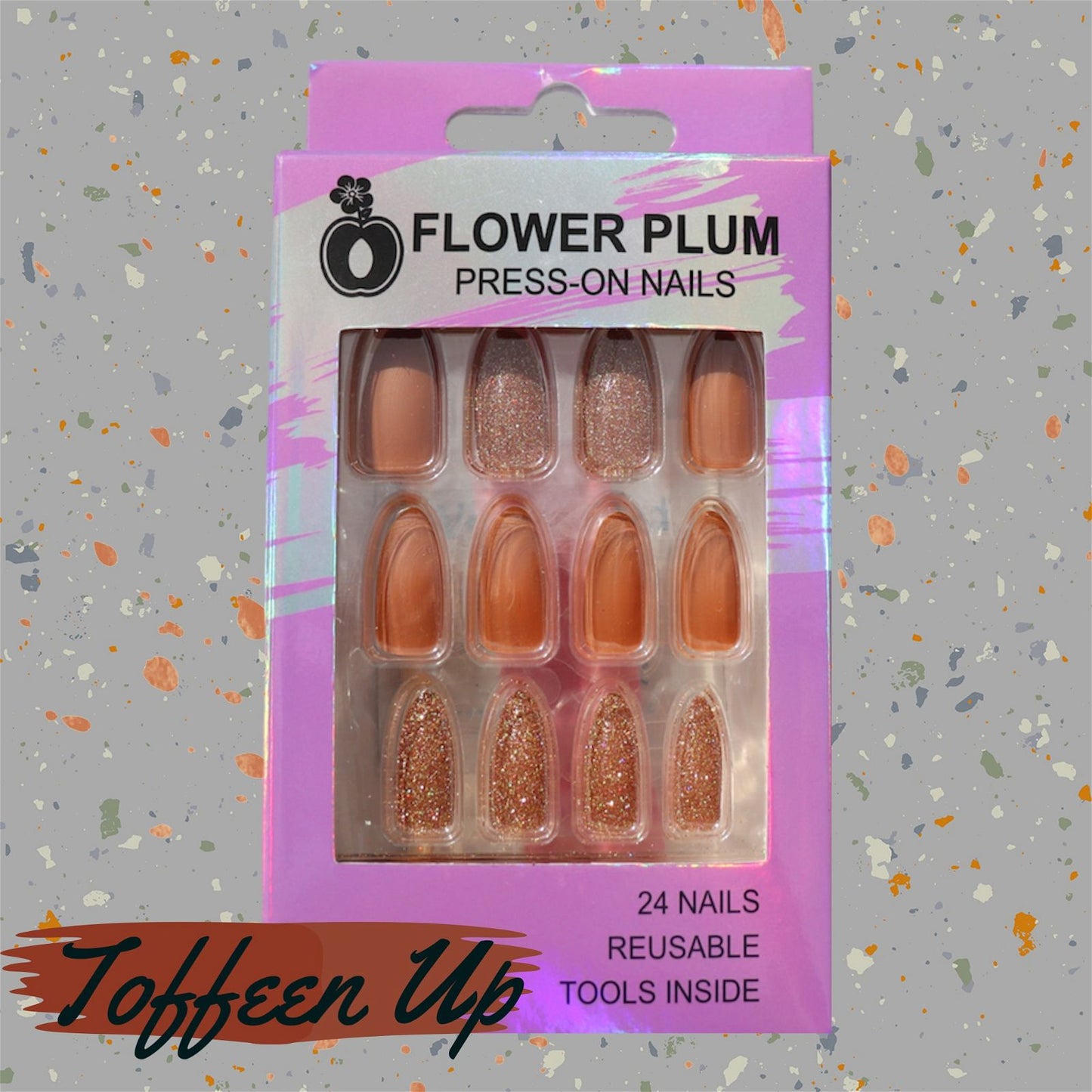 Toffeen Up | Long | Brown Stiletto Press-on Nail | Glitter |Brown | Matte - Flower Plum -  - Toffeen Up | Long | Brown Stiletto Press-on Nail | Glitter |Brown | Matte - Flower Plum -  - #original_alt_text#