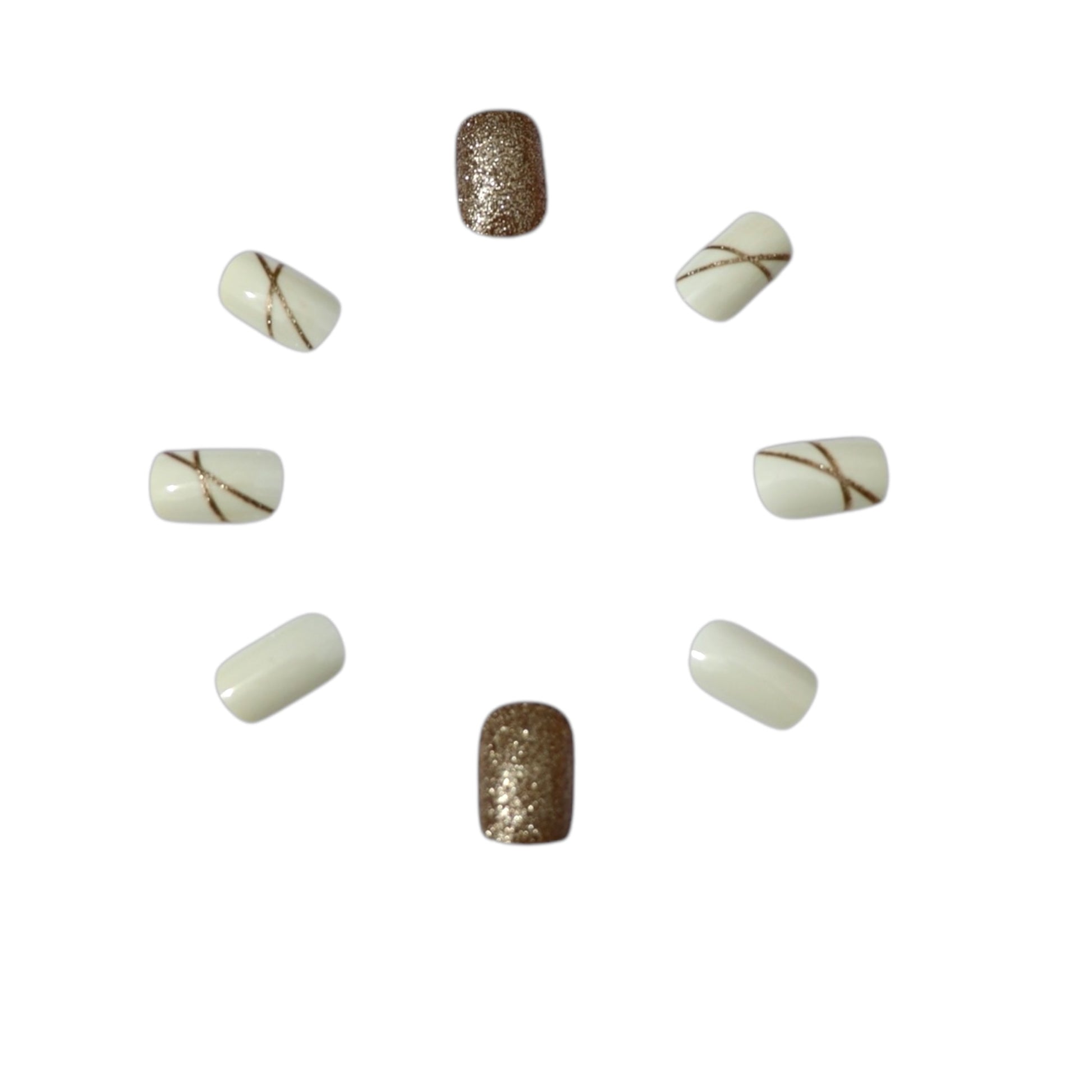 Short Square Gold Glitter Press-On Nails β Glossy Finish, Reusable & Lightweight for a Salon-Quality Look