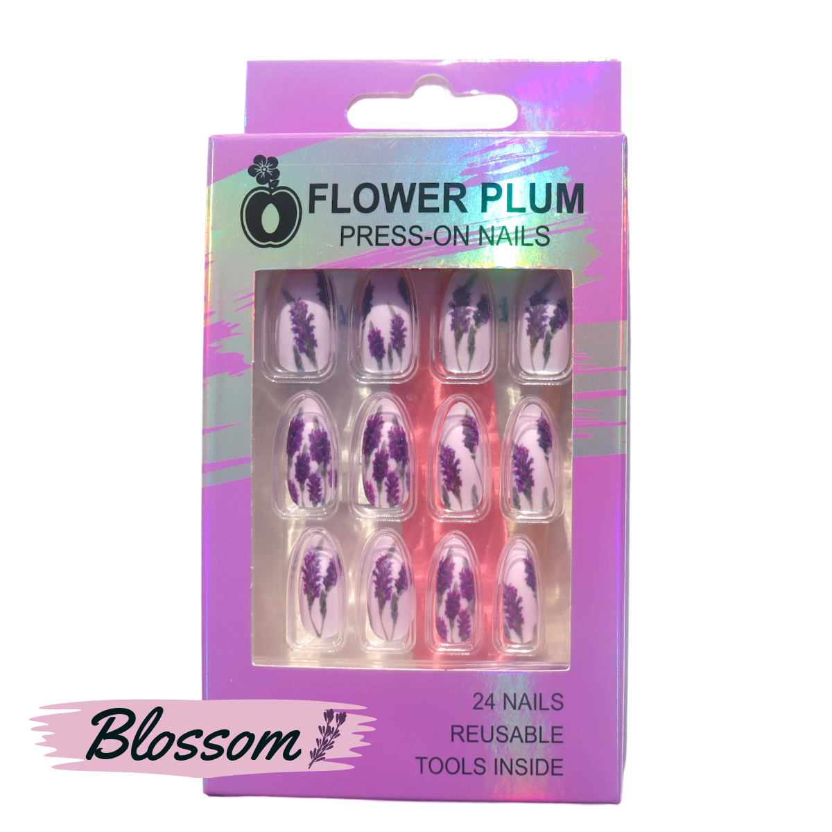 Blossom | Almond Purple Flower Abstract Medium Press-on Nails | Purple | Matte - Flower Plum - Press-on Nail - Blossom | Almond Purple Flower Abstract Medium Press-on Nails | Purple | Matte - Flower Plum -  - #original_alt_text#  