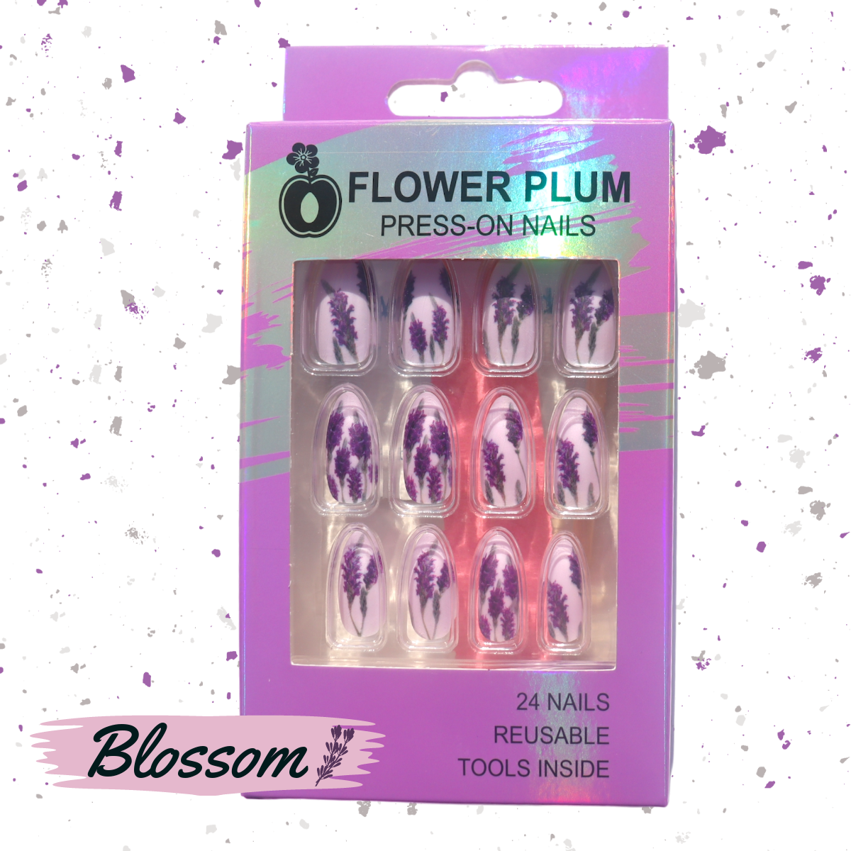 Blossom | Almond Purple Flower Abstract Medium Press-on Nails | Purple | Matte - Flower Plum -  - Blossom | Almond Purple Flower Abstract Medium Press-on Nails | Purple | Matte - Flower Plum -  - #original_alt_text#  