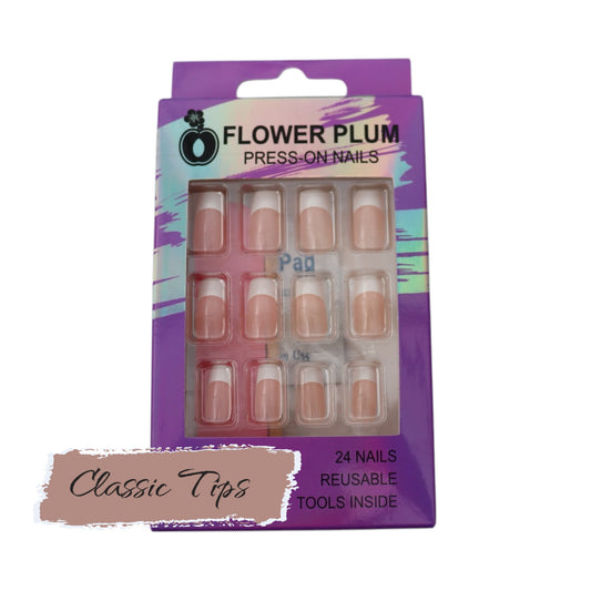 Classic Tips – Medium Square Oval Nude French Tip Press-On Nails