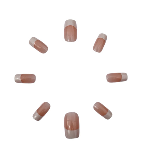 Medium Square Oval Nude French Tip Press-On Nails – Glossy Finish, Reusable & Lightweight for a Natural Look