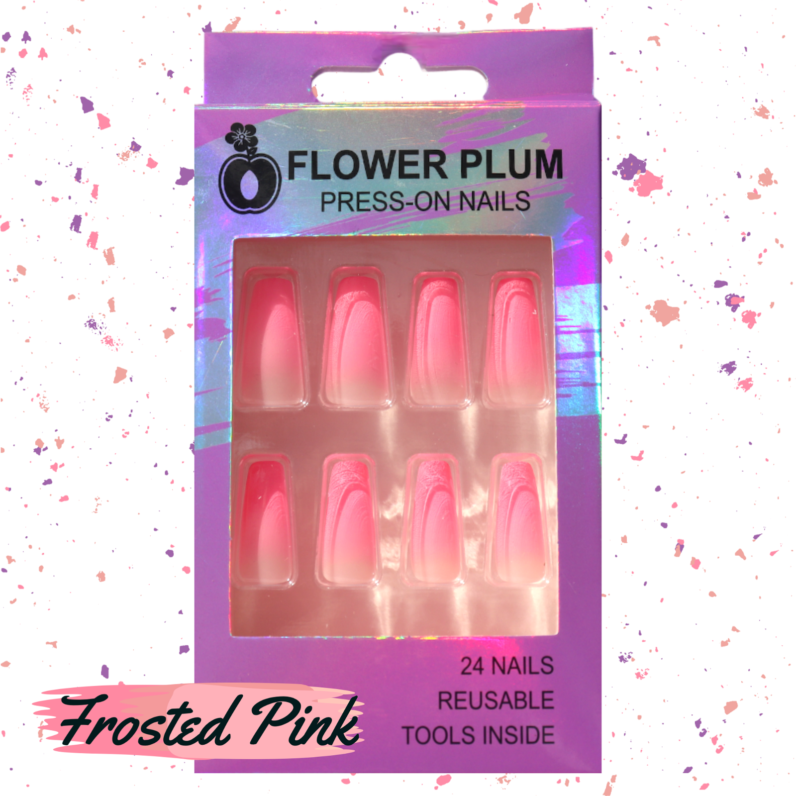 Frosted Pink | Long | Press-on Nail | Ombre |Pink - Flower Plum -  - Frosted Pink | Long | Press-on Nail | Ombre |Pink - Flower Plum -  - #original_alt_text#  