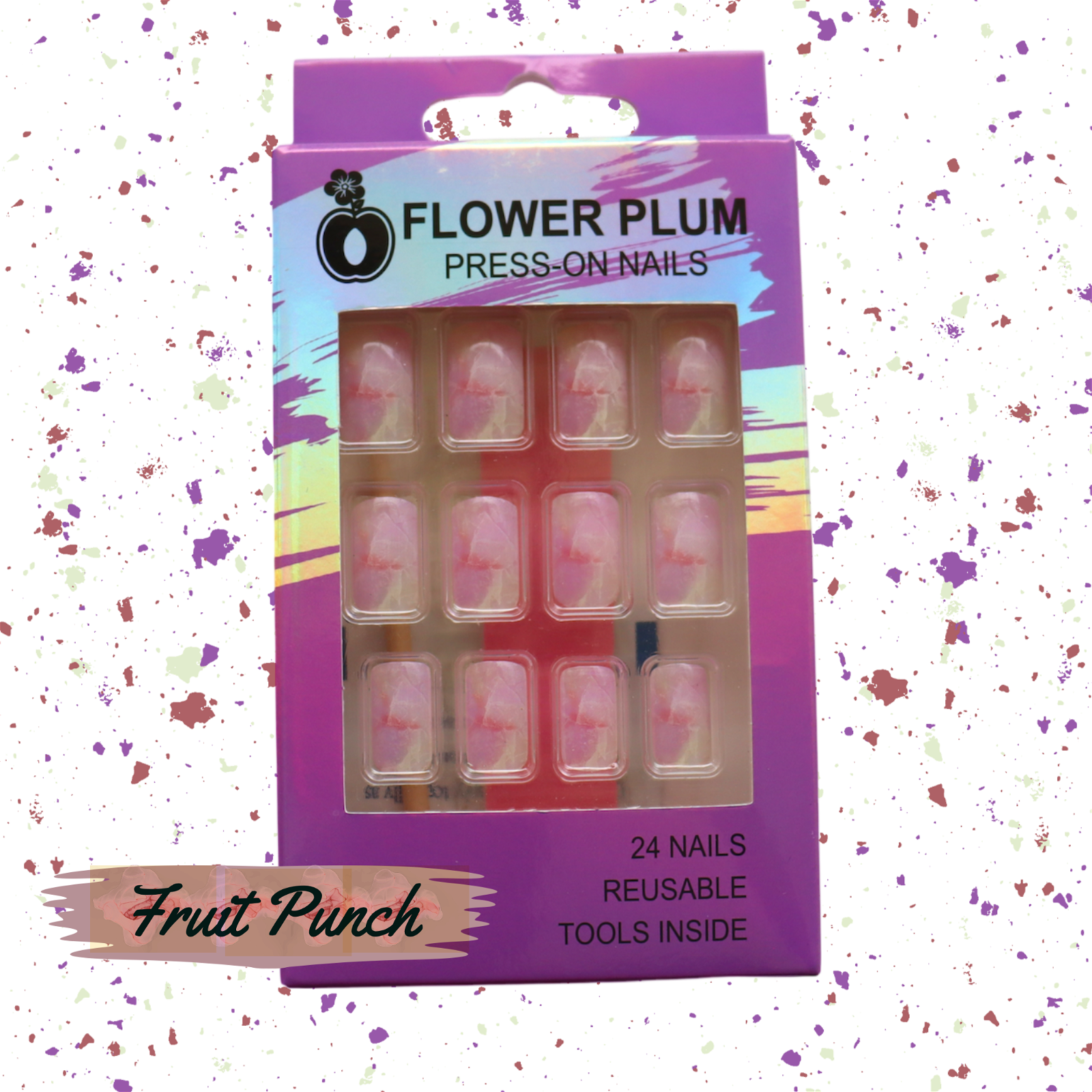 Fruit Punch | Square Marble Baby Pink Press-on Nails | Pink and White| Gloss - Flower Plum -  - Fruit Punch | Square Marble Baby Pink Press-on Nails | Pink and White| Gloss - Flower Plum -  - #original_alt_text#  