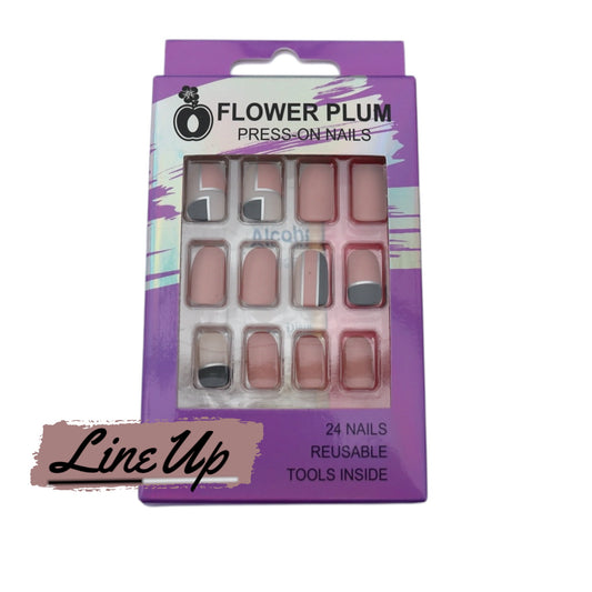 Short Oval Pink Press-On Nails with Line Detail – Matte Finish, Reusable & Lightweight for a Trendy Look