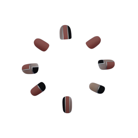Short Oval Pink Press-On Nails  with Line Detail – Matte Finish, Reusable & Lightweight for a Trendy Look
