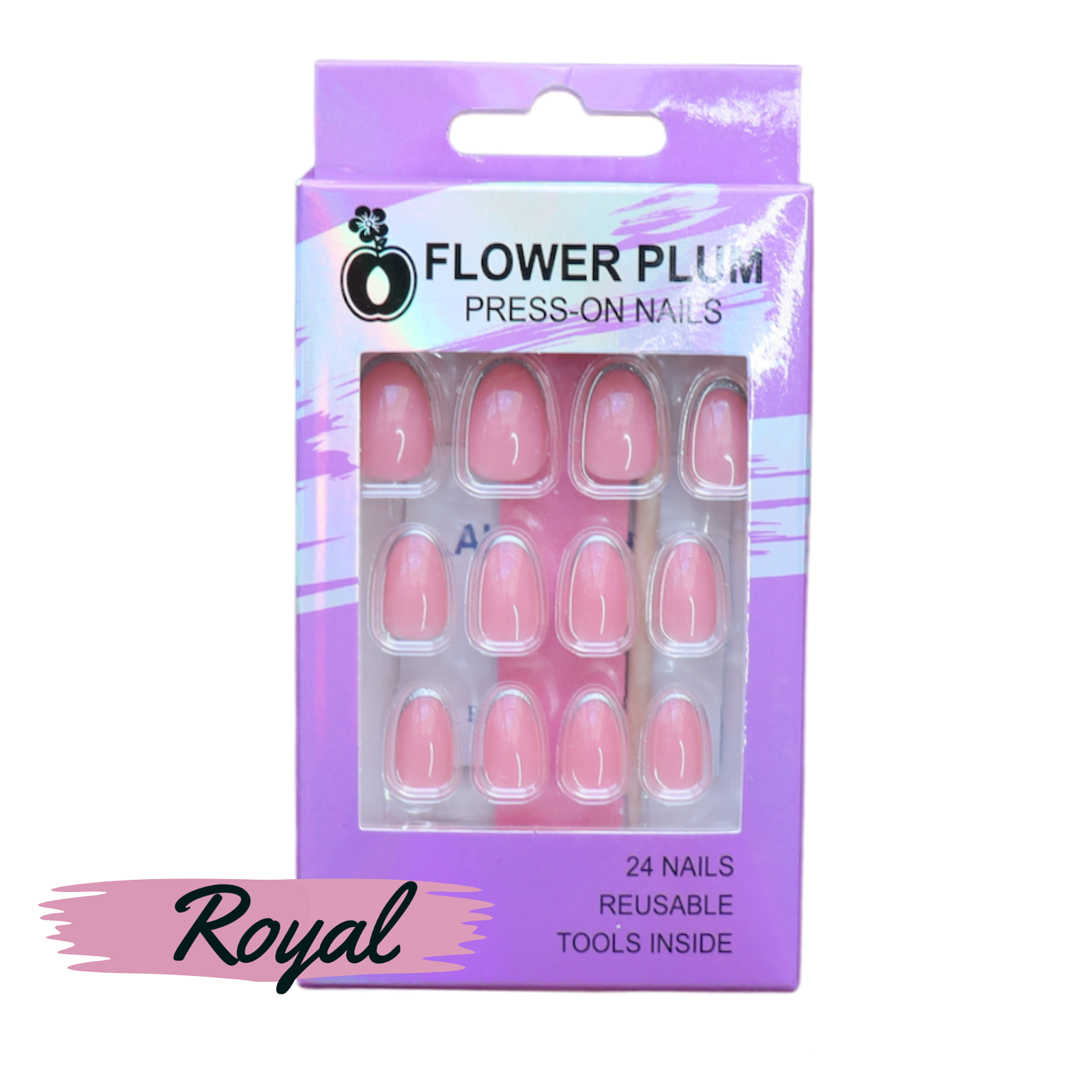 Royal| Oval Pink  French tip Medium Press-on Nails | Gloss - Flower Plum - Press-on Nail - Royal| Oval Pink  French tip Medium Press-on Nails | Gloss - Flower Plum -  - #original_alt_text#  