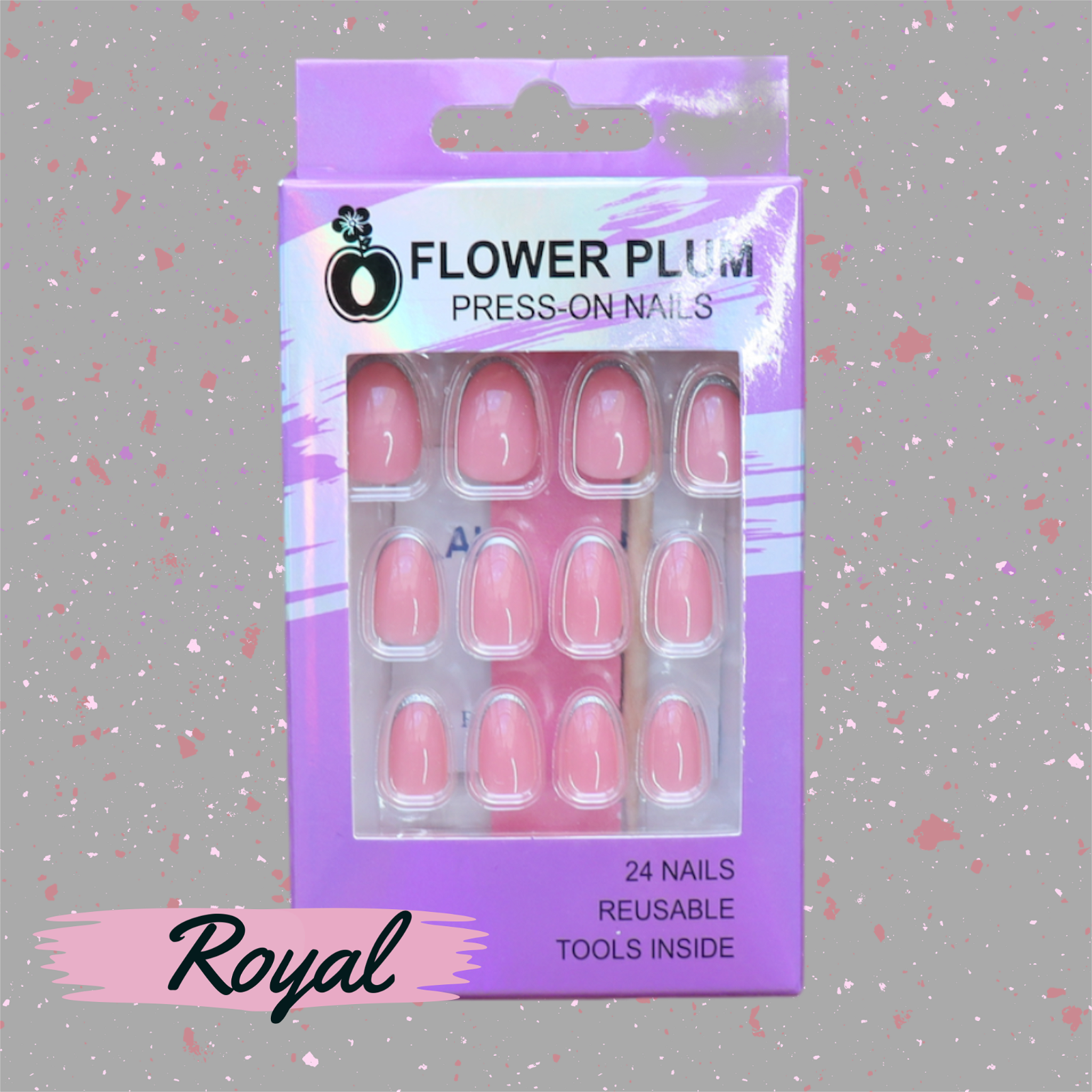 Royal| Oval Pink  French tip Medium Press-on Nails | Gloss - Flower Plum -  - Royal| Oval Pink  French tip Medium Press-on Nails | Gloss - Flower Plum -  - #original_alt_text#  