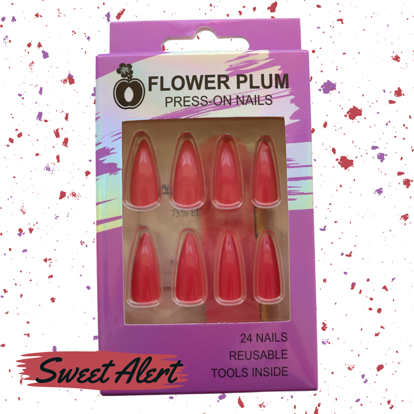 Sweet Alert | Long Stiletto Pink Press-on Nail | Pink |Gloss - Flower Plum -  - Sweet Alert | Long Stiletto Pink Press-on Nail | Pink |Gloss - Flower Plum -  - #original_alt_text#  