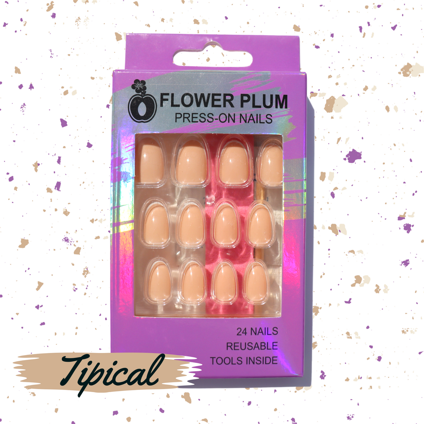 Tipical | Nude French tip Medium Press-on Nails | Gloss - Flower Plum -  - Tipical | Nude French tip Medium Press-on Nails | Gloss - Flower Plum -  - #original_alt_text#  