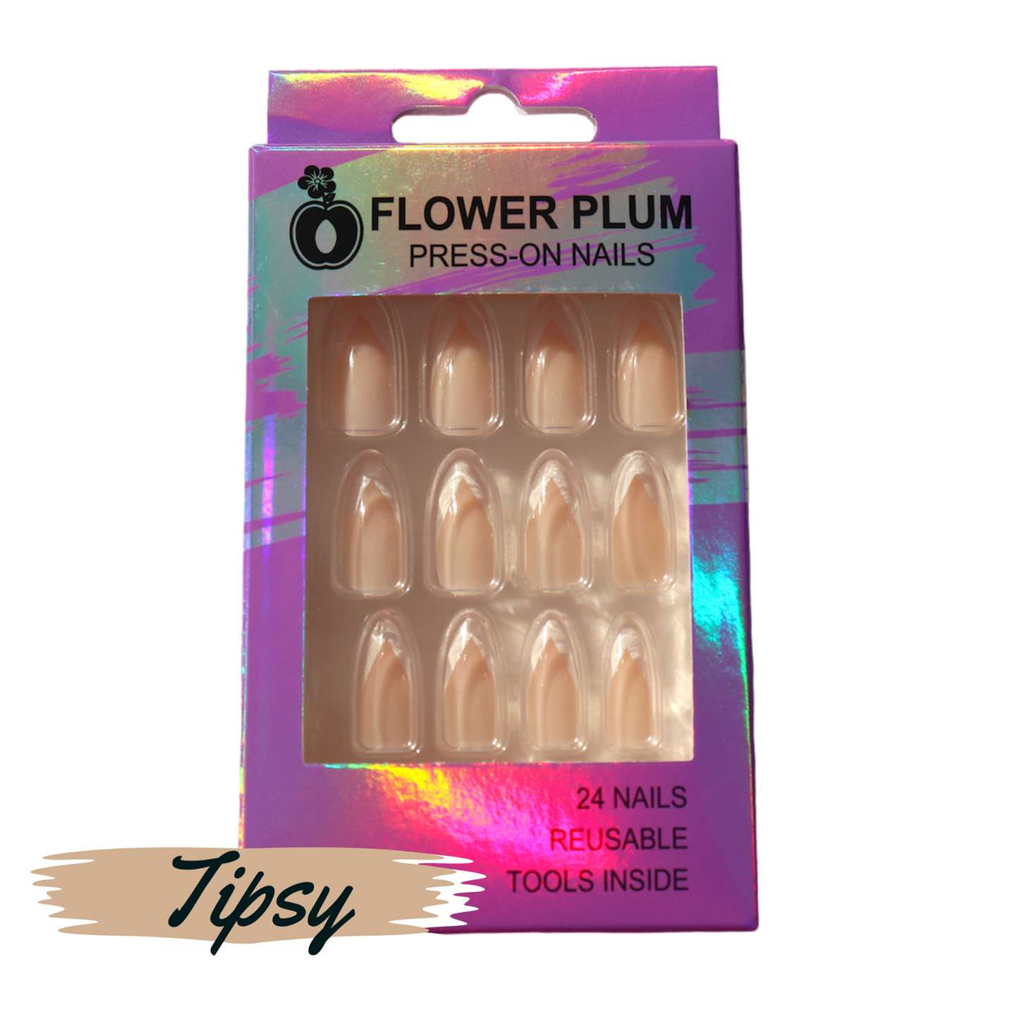 Tipsy | Stiletto Nude French tip Medium Press-on Nails | Nude | Gloss - Flower Plum - Press-on Nail - Tipsy | Stiletto Nude French tip Medium Press-on Nails | Nude | Gloss - Flower Plum -  - #original_alt_text#  