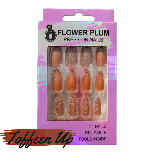 Toffeen Up | Long | Brown Stiletto Press-on Nail | Glitter |Brown | Matte - Flower Plum - Press-on Nail - Toffeen Up | Long | Brown Stiletto Press-on Nail | Glitter |Brown | Matte - Flower Plum -  - #original_alt_text#  